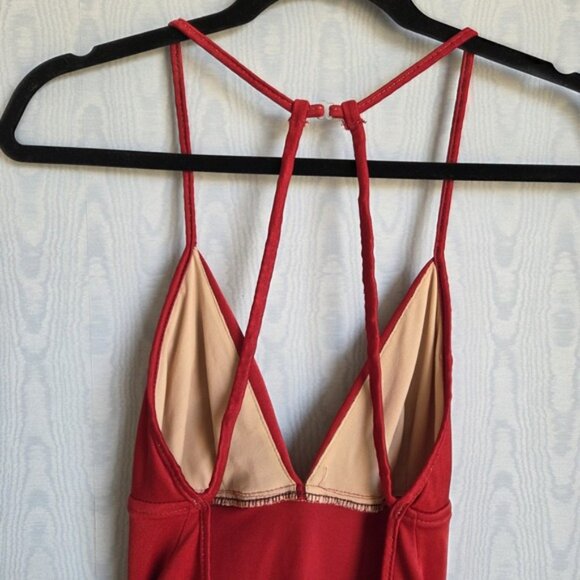Vtg 80s 90s Malibu M/L Swimsuit One Piece Red Open Back Halter Racerback Retro - Picture 6 of 12